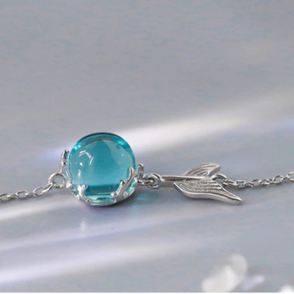 Crafted 925 Sterling Silver Ultra-light Blue Bubble Mermaid Bracelet - Picture 7 of 13